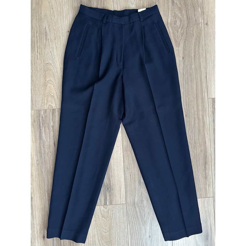 VTG LRL Navy Wool Blend Pleated Trousers Gold Crest Button 8P USA Old Money